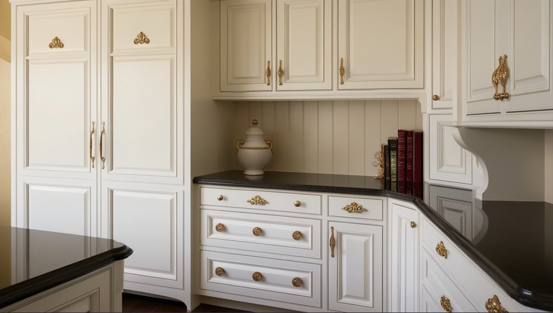White Kitchen Cabinets with Gold Hardware