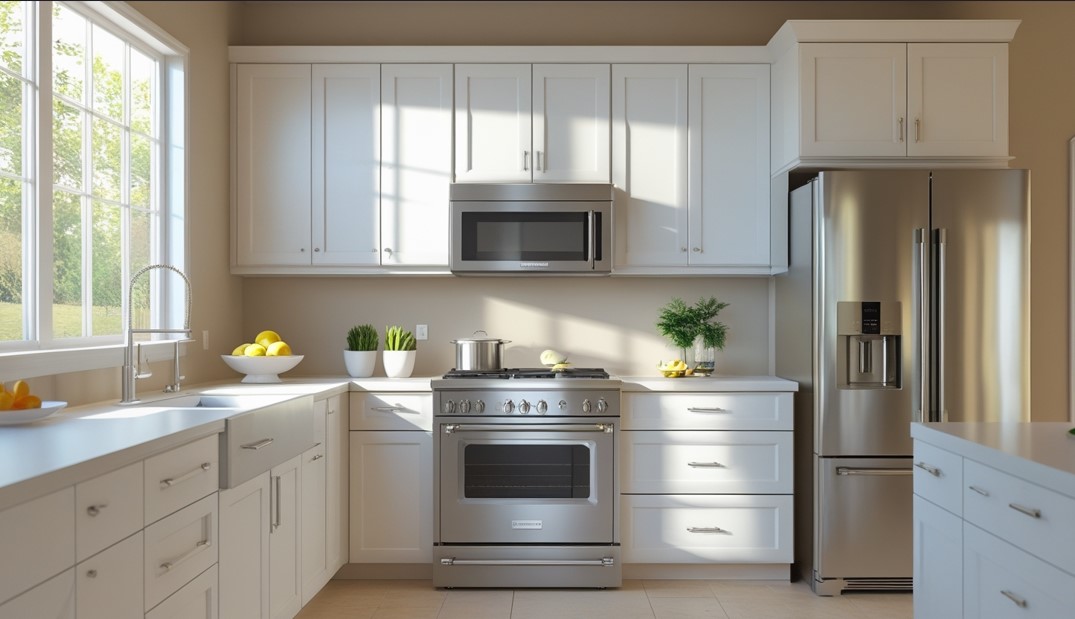 White Kitchen Cabinets with Stainless Appliances